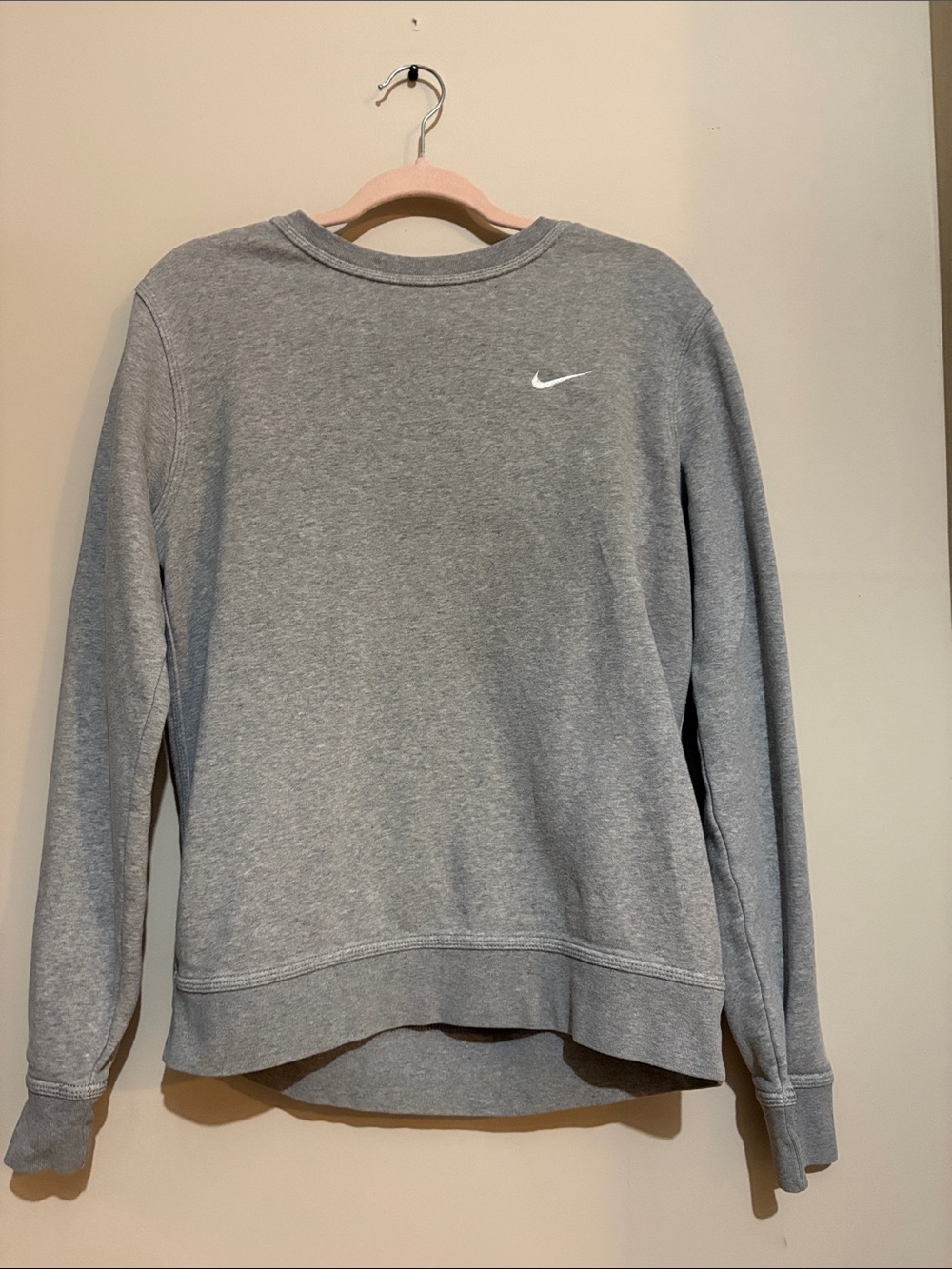 Nike Grey Scoop-Neck Crew Sweatshirt with White Swoosh